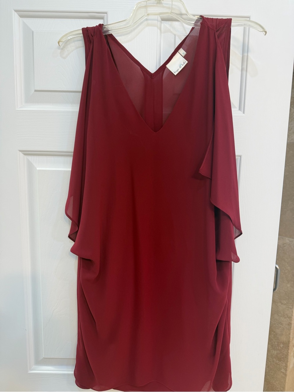 Cold-Shoulder V-Neck Midi Dress in Burgundy